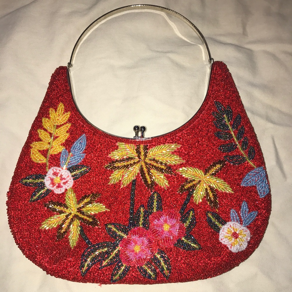 Red double-sided beaded purse.